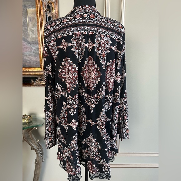 Style & Co Black Boho Paisley Print Tunic Blouse with Lace Hem Size Large - Picture 4 of 6